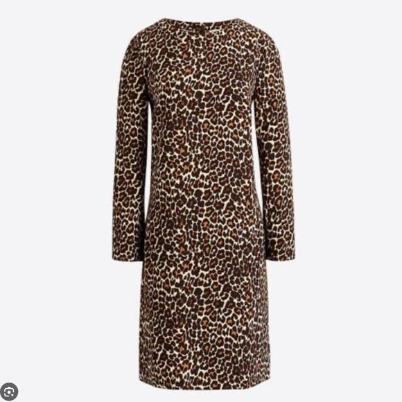 NWT j. Crew dress shift crape leopard Animal Printed long sleeve brown K2150 - Picture 2 of 9